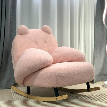 Contemporary Creative Square Rectangular Lamb Fleece Iron Rubberwood Bear Rocking Chair Backrest Armrest For Living Room