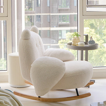 Contemporary Creative Square Rectangular Lamb Fleece Iron Rubberwood Bear Rocking Chair Backrest Armrest For Living Room