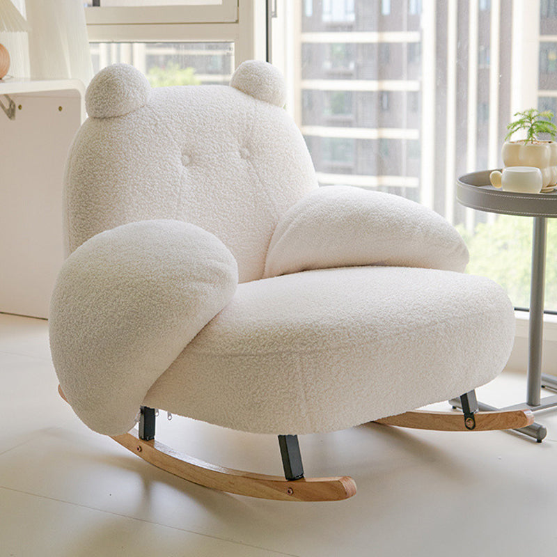 Contemporary Creative Square Rectangular Lamb Fleece Iron Rubberwood Bear Rocking Chair Backrest Armrest For Living Room