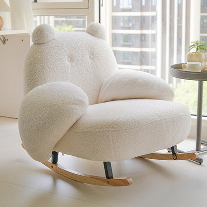 Contemporary Creative Square Rectangular Lamb Fleece Iron Rubberwood Bear Rocking Chair Backrest Armrest For Living Room