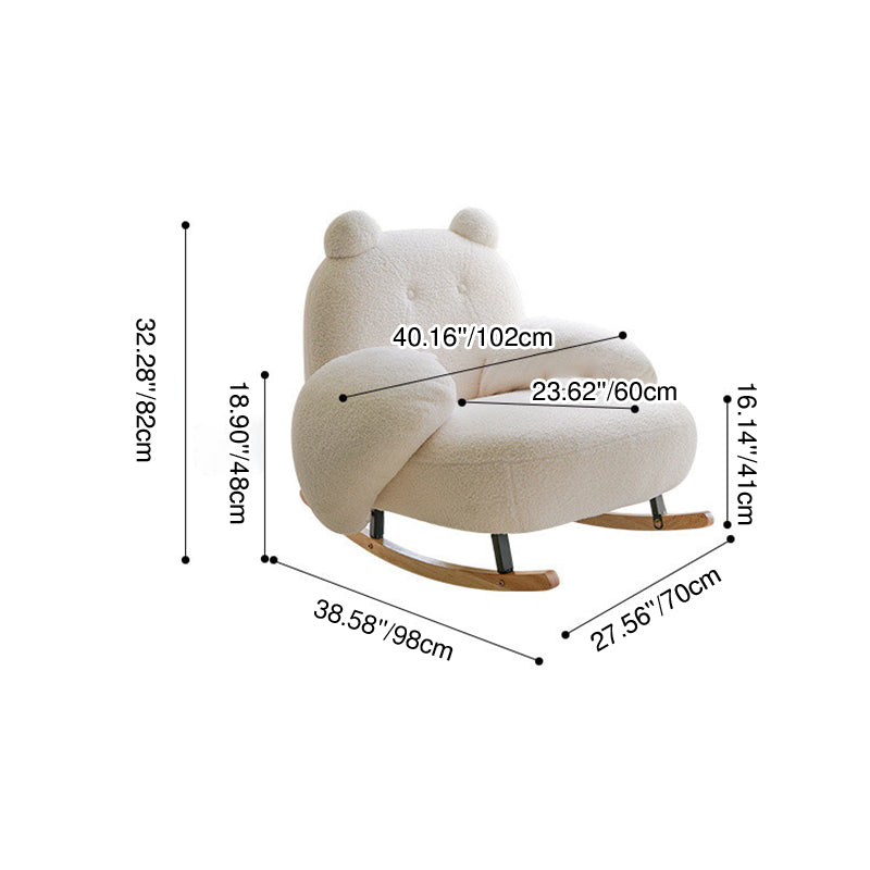 Contemporary Creative Square Rectangular Lamb Fleece Iron Rubberwood Bear Rocking Chair Backrest Armrest For Living Room