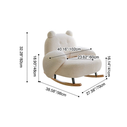 Contemporary Creative Square Rectangular Lamb Fleece Iron Rubberwood Bear Rocking Chair Backrest Armrest For Living Room