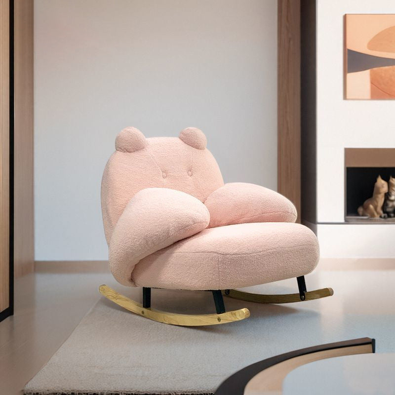 Contemporary Creative Square Rectangular Lamb Fleece Iron Rubberwood Bear Rocking Chair Backrest Armrest For Living Room