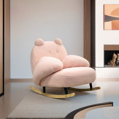 Contemporary Creative Square Rectangular Lamb Fleece Iron Rubberwood Bear Rocking Chair Backrest Armrest For Living Room