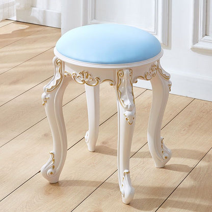 Traditional European Round Faux Leather Velvet Plastic Steel Vanity Stool For Bedroom