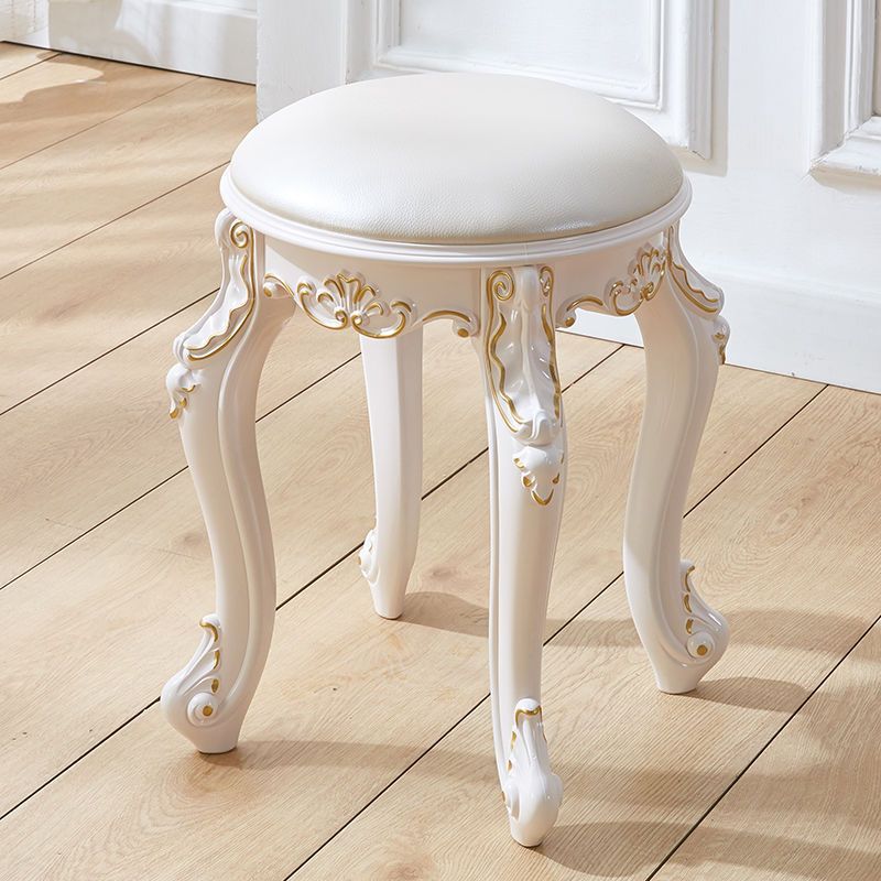 Traditional European Round Faux Leather Velvet Plastic Steel Vanity Stool For Bedroom