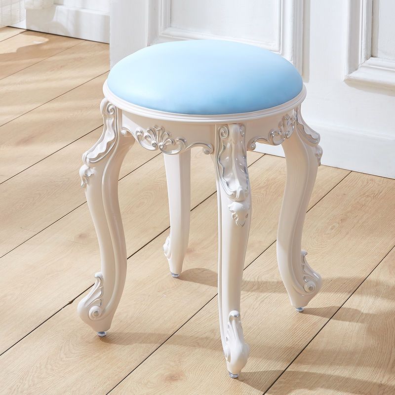 Traditional European Round Faux Leather Velvet Plastic Steel Vanity Stool For Bedroom