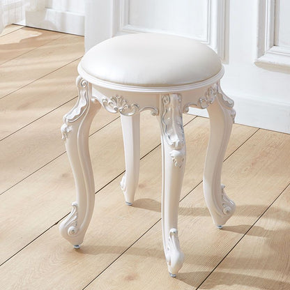 Traditional European Round Faux Leather Velvet Plastic Steel Vanity Stool For Bedroom