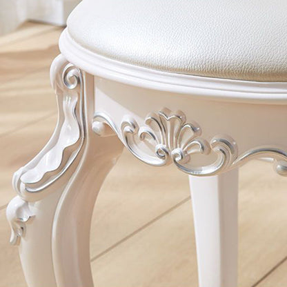 Traditional European Round Faux Leather Velvet Plastic Steel Vanity Stool For Bedroom