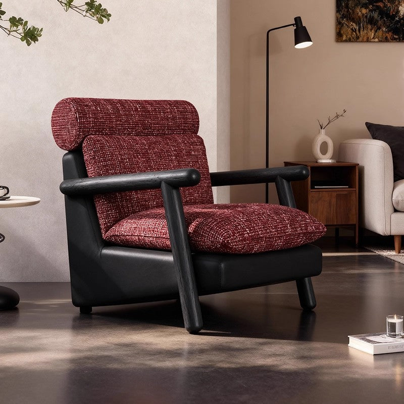 Contemporary Retro Square Rectangular Cotton-linen Ash Wood Removable Accent Chair Backrest Armrest For Living Room