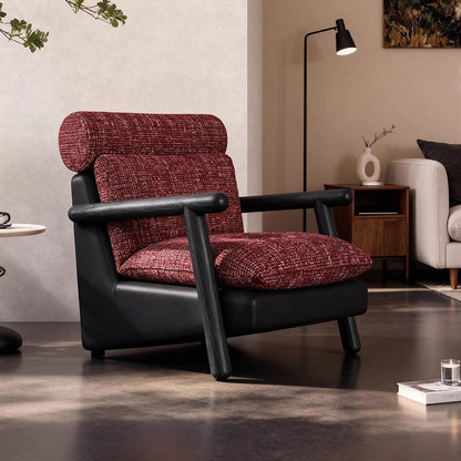 Contemporary Retro Square Rectangular Cotton-linen Ash Wood Removable Accent Chair Backrest Armrest For Living Room