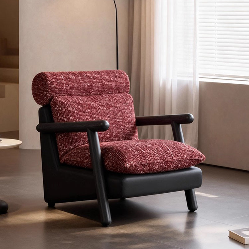 Contemporary Retro Square Rectangular Cotton-linen Ash Wood Removable Accent Chair Backrest Armrest For Living Room