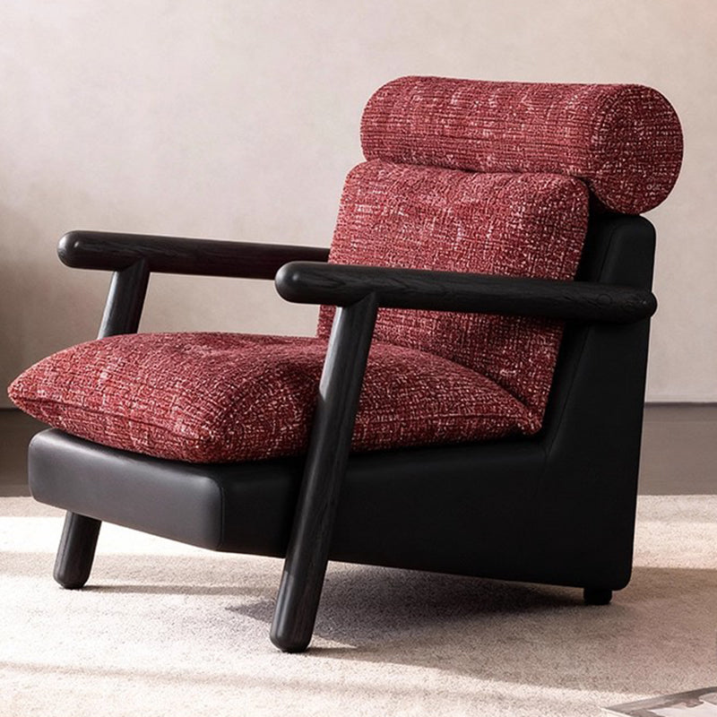 Contemporary Retro Square Rectangular Cotton-linen Ash Wood Removable Accent Chair Backrest Armrest For Living Room