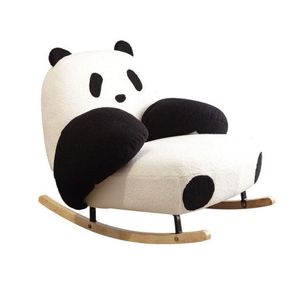 Contemporary Creative Square Rectangular Lamb Fleece Carbon Steel Rubberwood Panda Rocking Chair Backrest Armrest For Living Room