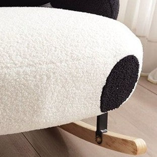 Contemporary Creative Square Rectangular Lamb Fleece Carbon Steel Rubberwood Panda Rocking Chair Backrest Armrest For Living Room