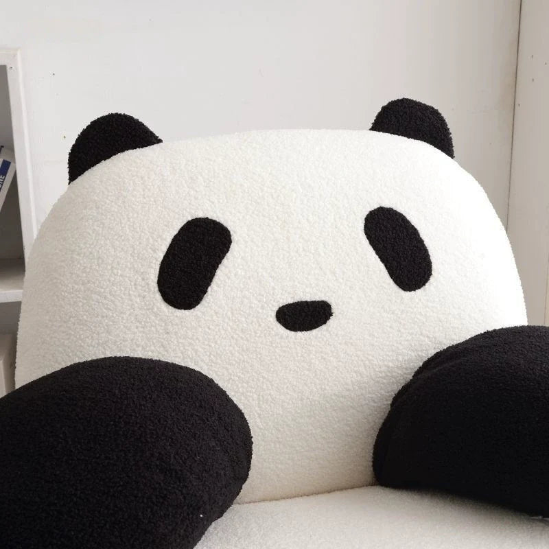 Contemporary Creative Square Rectangular Lamb Fleece Carbon Steel Rubberwood Panda Rocking Chair Backrest Armrest For Living Room