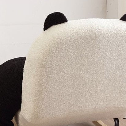 Contemporary Creative Square Rectangular Lamb Fleece Carbon Steel Rubberwood Panda Rocking Chair Backrest Armrest For Living Room