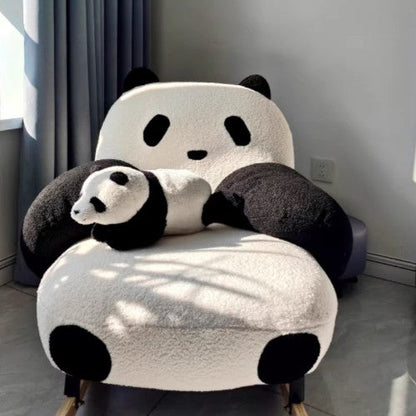 Contemporary Creative Square Rectangular Lamb Fleece Carbon Steel Rubberwood Panda Rocking Chair Backrest Armrest For Living Room