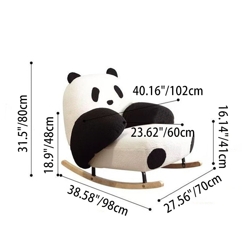 Contemporary Creative Square Rectangular Lamb Fleece Carbon Steel Rubberwood Panda Rocking Chair Backrest Armrest For Living Room