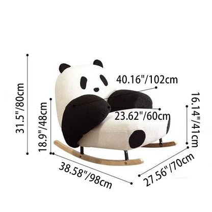 Contemporary Creative Square Rectangular Lamb Fleece Carbon Steel Rubberwood Panda Rocking Chair Backrest Armrest For Living Room