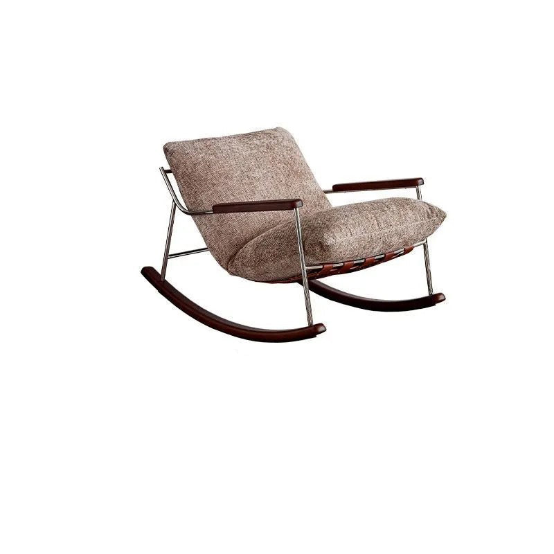 Modern Minimalist Square Rectangular Chenille Ash Wood Stainless Steel Saddle Leather Removable Rocking Chair Backrest Armrest For Living Room