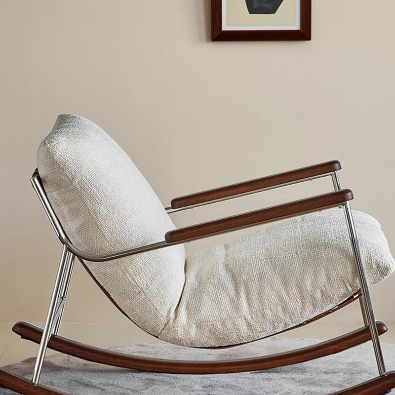 Modern Minimalist Square Rectangular Chenille Ash Wood Stainless Steel Saddle Leather Removable Rocking Chair Backrest Armrest For Living Room
