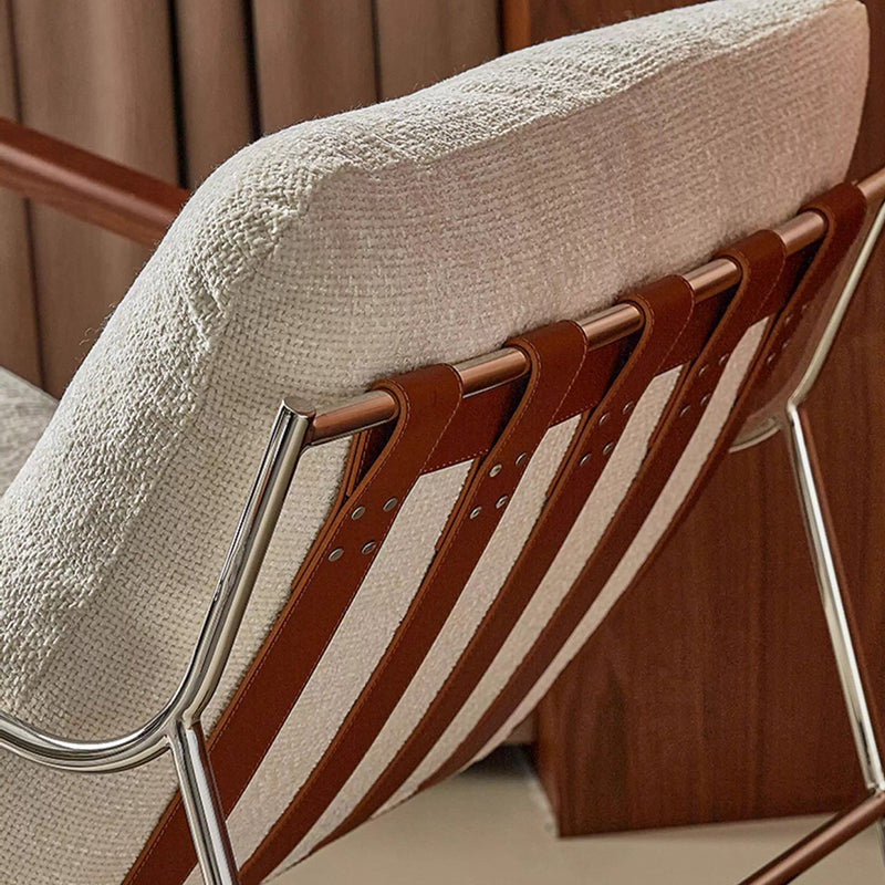Modern Minimalist Square Rectangular Chenille Ash Wood Stainless Steel Saddle Leather Removable Rocking Chair Backrest Armrest For Living Room