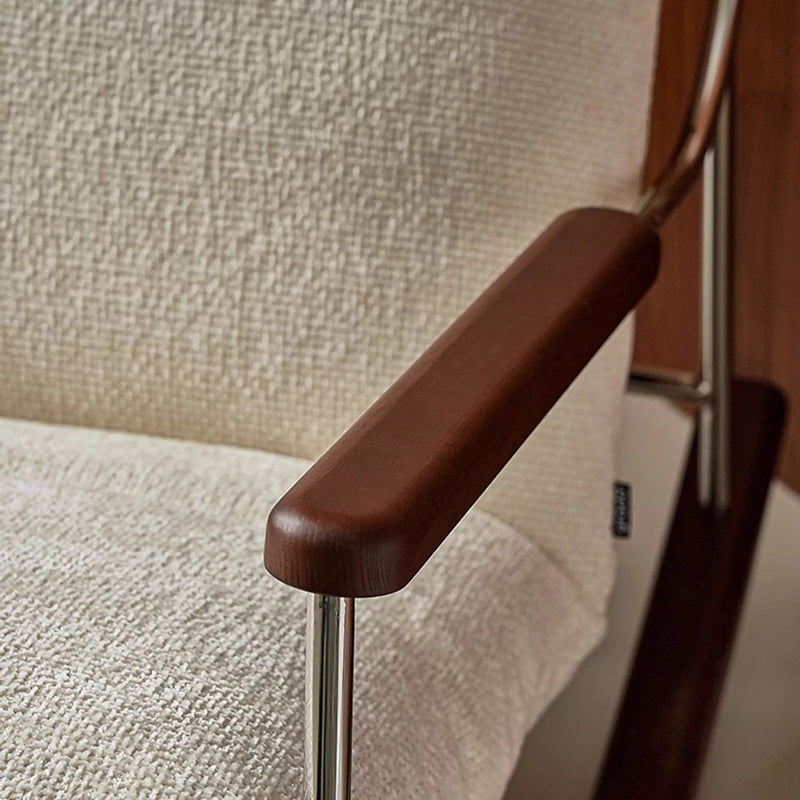 Modern Minimalist Square Rectangular Chenille Ash Wood Stainless Steel Saddle Leather Removable Rocking Chair Backrest Armrest For Living Room