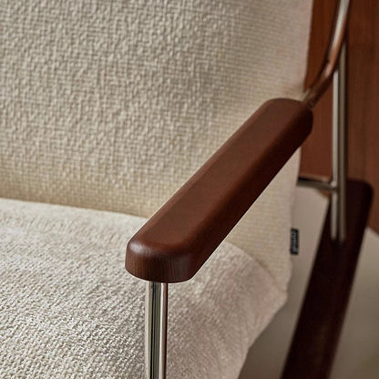 Modern Minimalist Square Rectangular Chenille Ash Wood Stainless Steel Saddle Leather Removable Rocking Chair Backrest Armrest For Living Room
