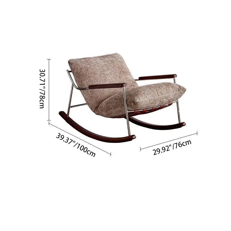 Modern Minimalist Square Rectangular Chenille Ash Wood Stainless Steel Saddle Leather Removable Rocking Chair Backrest Armrest For Living Room