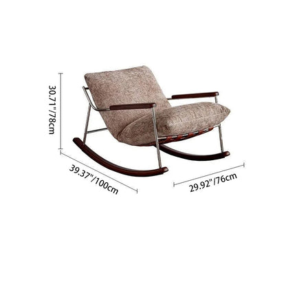 Modern Minimalist Square Rectangular Chenille Ash Wood Stainless Steel Saddle Leather Removable Rocking Chair Backrest Armrest For Living Room