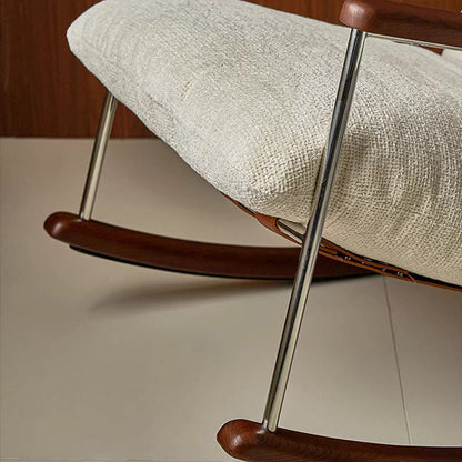 Modern Minimalist Square Rectangular Chenille Ash Wood Stainless Steel Saddle Leather Removable Rocking Chair Backrest Armrest For Living Room