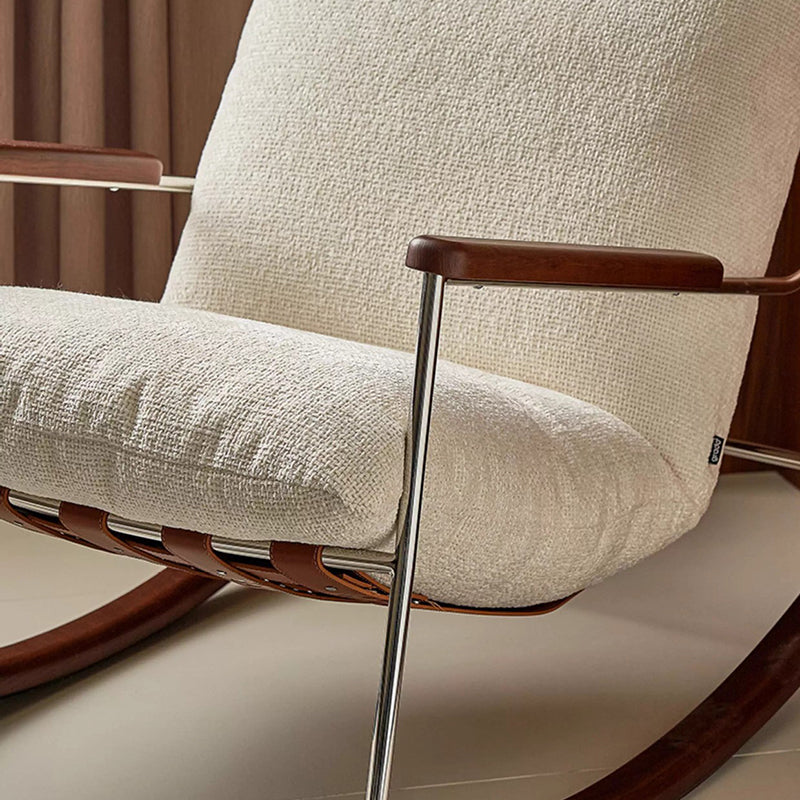 Modern Minimalist Square Rectangular Chenille Ash Wood Stainless Steel Saddle Leather Removable Rocking Chair Backrest Armrest For Living Room