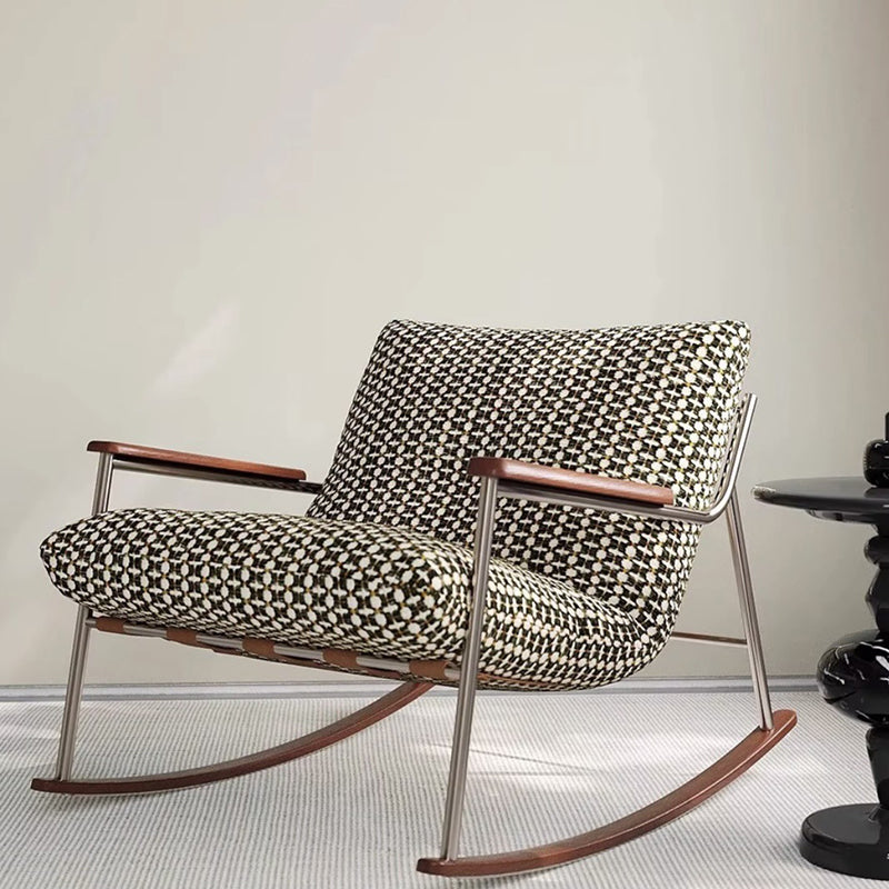 Modern Minimalist Square Rectangular Chenille Ash Wood Stainless Steel Saddle Leather Removable Rocking Chair Backrest Armrest For Living Room