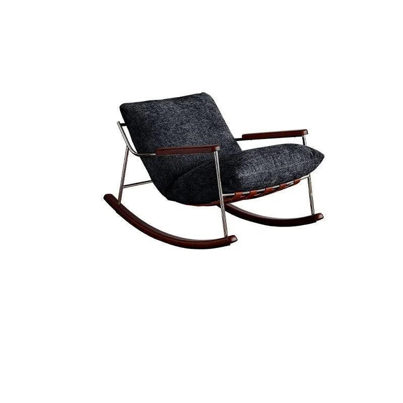 Modern Minimalist Square Rectangular Chenille Ash Wood Stainless Steel Saddle Leather Removable Rocking Chair Backrest Armrest For Living Room