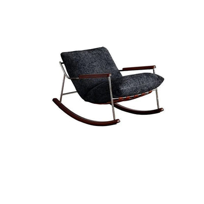 Modern Minimalist Square Rectangular Chenille Ash Wood Stainless Steel Saddle Leather Removable Rocking Chair Backrest Armrest For Living Room