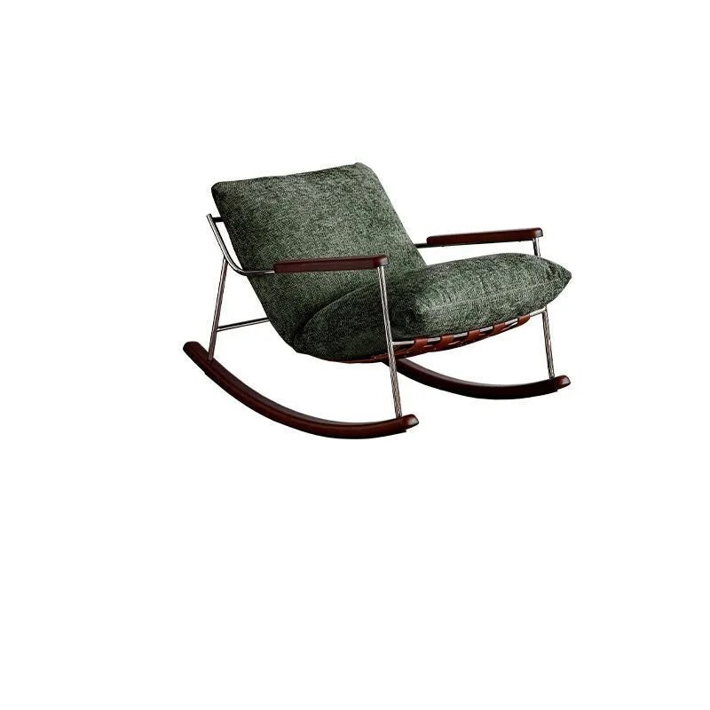 Modern Minimalist Square Rectangular Chenille Ash Wood Stainless Steel Saddle Leather Removable Rocking Chair Backrest Armrest For Living Room