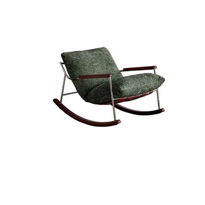 Modern Minimalist Square Rectangular Chenille Ash Wood Stainless Steel Saddle Leather Removable Rocking Chair Backrest Armrest For Living Room