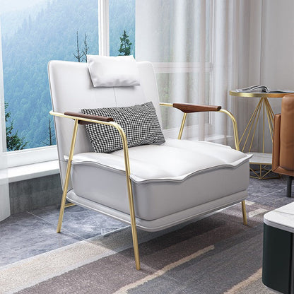 Contemporary Nordic Square Rectangular PU Leather Iron Eucalyptus Wood Accent Chair Backrest Armrest For Living Room