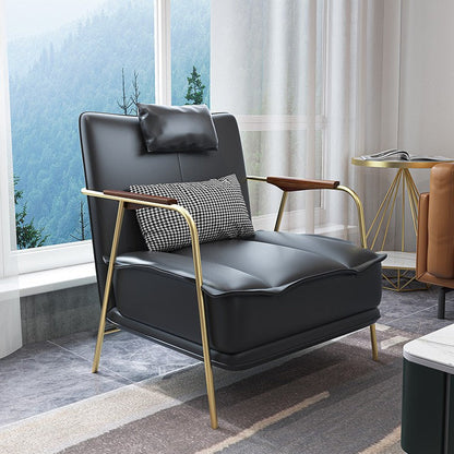 Contemporary Nordic Square Rectangular PU Leather Iron Eucalyptus Wood Accent Chair Backrest Armrest For Living Room