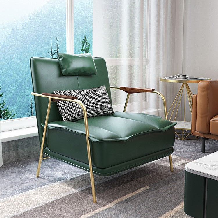 Contemporary Nordic Square Rectangular PU Leather Iron Eucalyptus Wood Accent Chair Backrest Armrest For Living Room