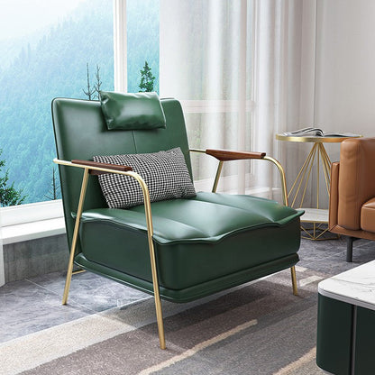 Contemporary Nordic Square Rectangular PU Leather Iron Eucalyptus Wood Accent Chair Backrest Armrest For Living Room