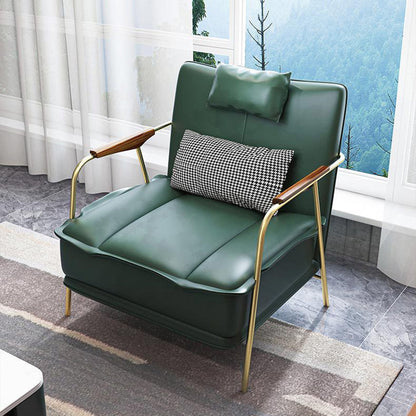 Contemporary Nordic Square Rectangular PU Leather Iron Eucalyptus Wood Accent Chair Backrest Armrest For Living Room