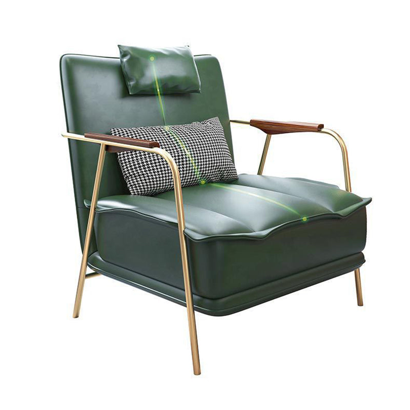 Contemporary Nordic Square Rectangular PU Leather Iron Eucalyptus Wood Accent Chair Backrest Armrest For Living Room