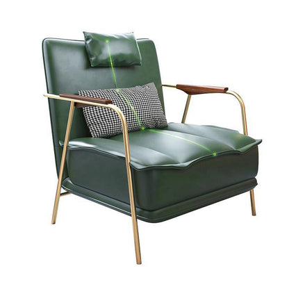 Contemporary Nordic Square Rectangular PU Leather Iron Eucalyptus Wood Accent Chair Backrest Armrest For Living Room