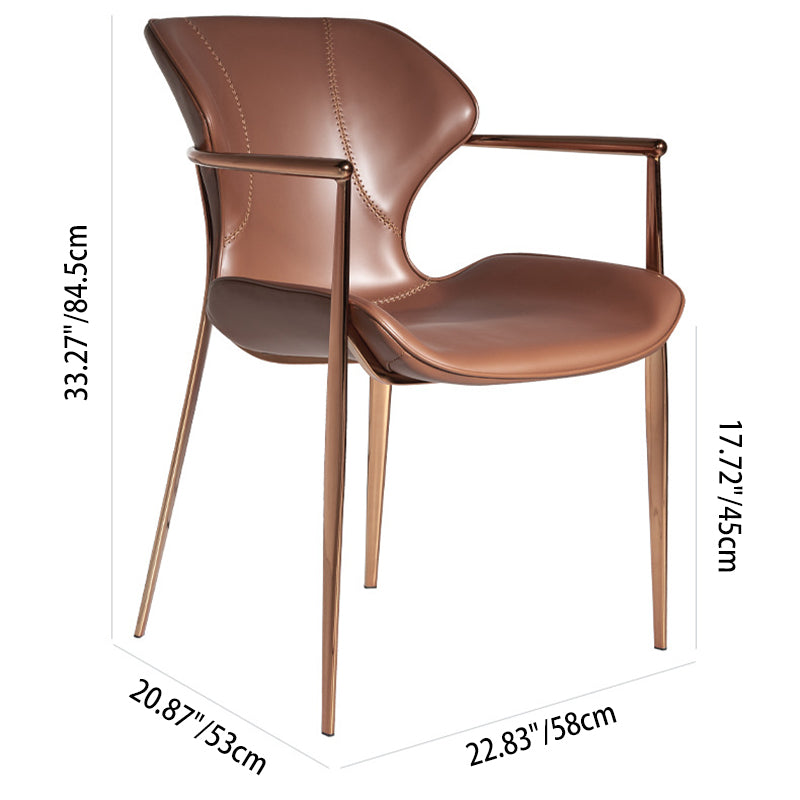 Contemporary Nordic Square Rectangular Saddle Leather Stainless Steel Dining Chair Backrest Armrest For Dining Room & Kitchen