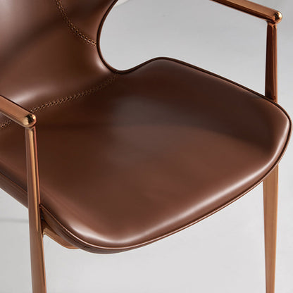 Contemporary Nordic Square Rectangular Saddle Leather Stainless Steel Dining Chair Backrest Armrest For Dining Room & Kitchen