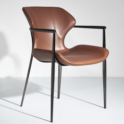 Contemporary Nordic Square Rectangular Saddle Leather Stainless Steel Dining Chair Backrest Armrest For Dining Room & Kitchen