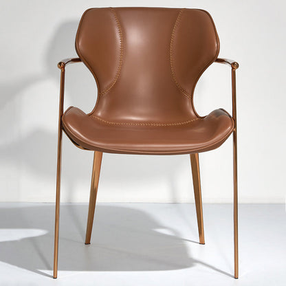 Contemporary Nordic Square Rectangular Saddle Leather Stainless Steel Dining Chair Backrest Armrest For Dining Room & Kitchen
