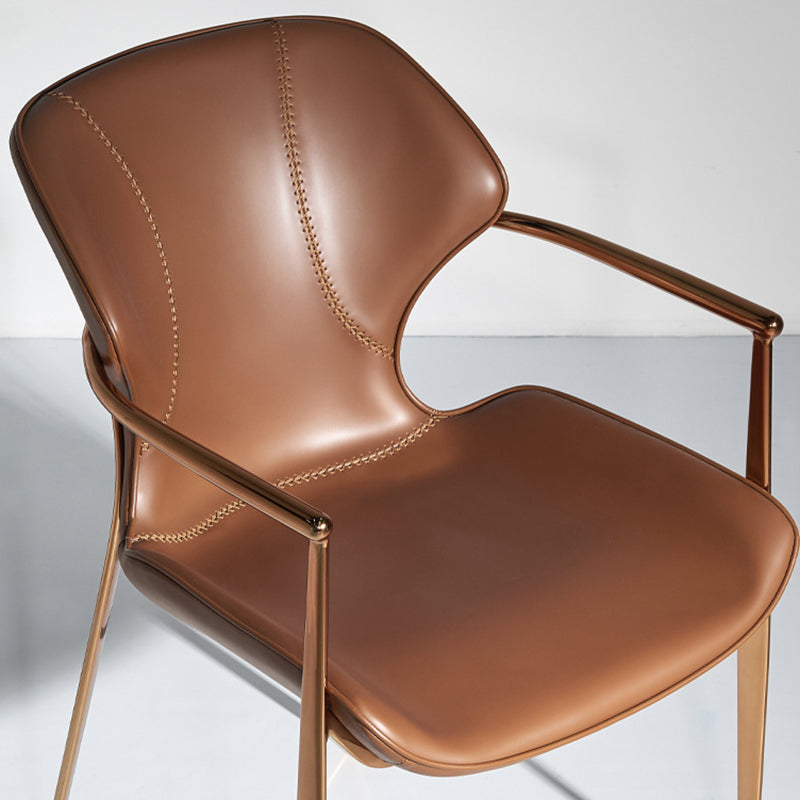 Contemporary Nordic Square Rectangular Saddle Leather Stainless Steel Dining Chair Backrest Armrest For Dining Room & Kitchen